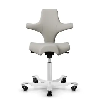 HAG Capisco 8106 ergonomischer Bürostuhl mit Sattelsitz Bezug Steelcut Trio hellbeige Gestell weiß