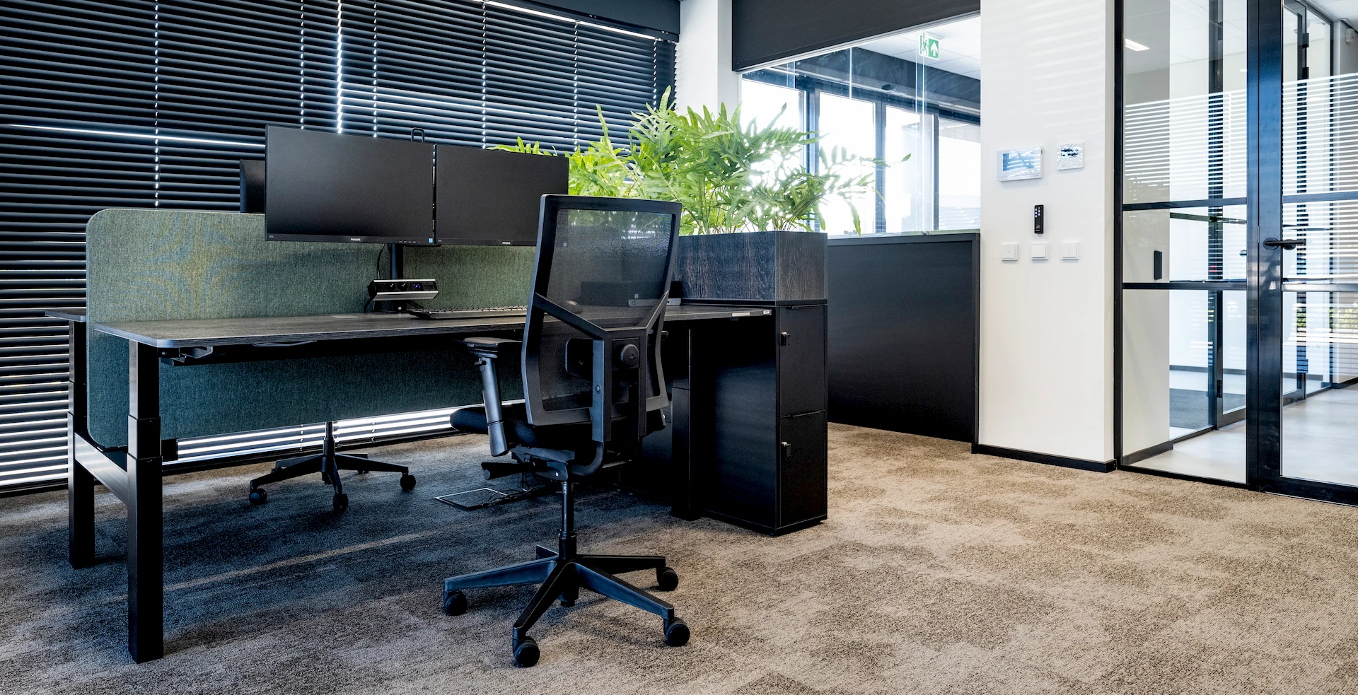 WINI Winea Sonic Akustiktrennwand hinter einem Schreibtisch im Büro